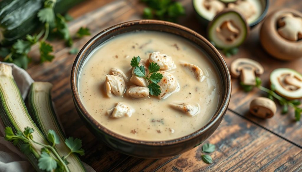 Creamy Zucchini Mushroom Soup with Chicken