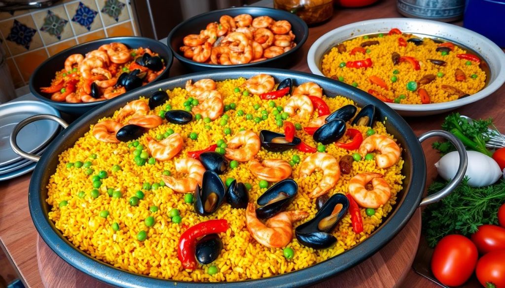 Seafood paella variations