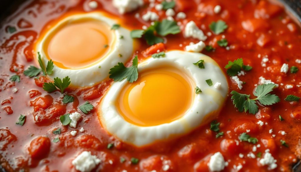 poached eggs in tomato sauce