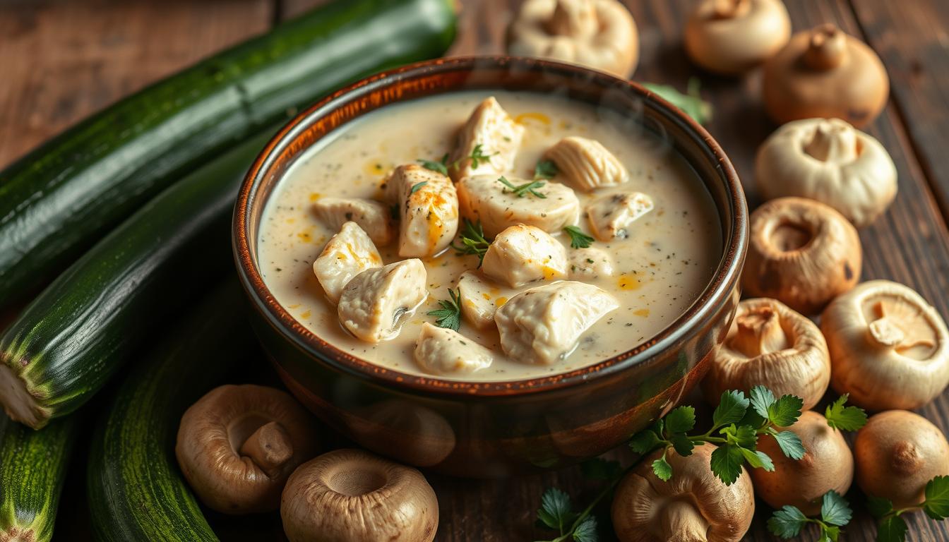 zucchini mushroom soup with chicken